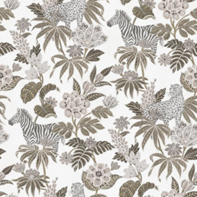 Galerie Into The Wild Metallic Beige Floral Leopard and Zebras Wallpaper Roll
