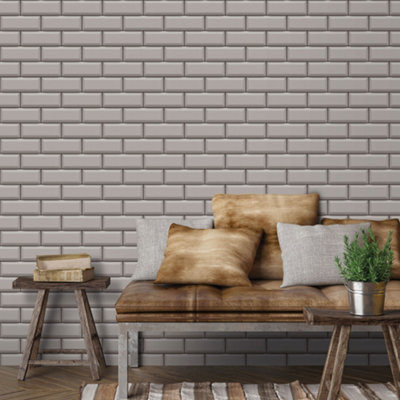 Galerie Into The Wild Metallic Beige Metro Tile Wallpaper Roll