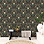 Galerie Into The Wild Metallic Black Floral Damask Wallpaper Roll