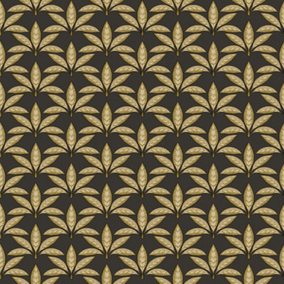 Galerie Into The Wild Metallic Black Leaf Motif Wallpaper Roll