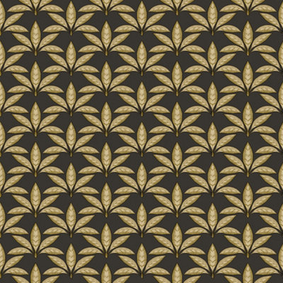 Galerie Into The Wild Metallic Black Leaf Motif Wallpaper Roll