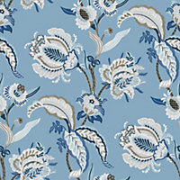 Galerie Into The Wild Metallic Blue Abstract Floral Wallpaper Roll