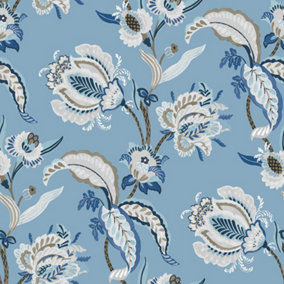 Galerie Into The Wild Metallic Blue Abstract Floral Wallpaper Roll