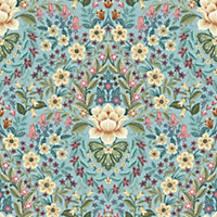 Galerie Into The Wild Metallic Blue Floral Damask Wallpaper Roll