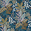 Galerie Into The Wild Metallic Blue Foliage Leaf Wallpaper Roll