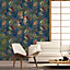 Galerie Into The Wild Metallic Blue Tropical Life Leaf Wallpaper Roll