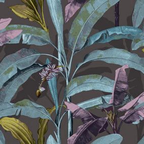 Galerie Into The Wild Metallic Brown Banana Tree Leaf Wallpaper Roll