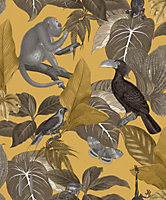 Galerie Into The Wild Metallic Gold Tropical Life Leaf Wallpaper Roll