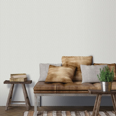 Galerie Into The Wild Metallic Silver Geometric Hex Wallpaper Roll