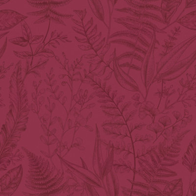 Galerie Into The Wild Red Botanical Leaf Wallpaper Roll