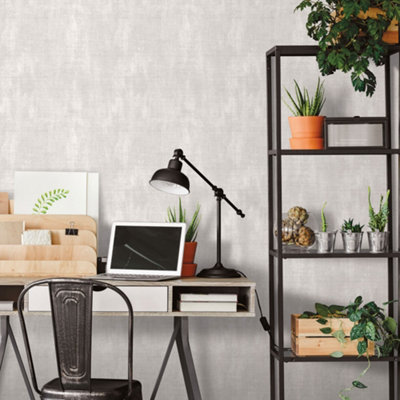 Galerie Into The Wild Silver Textured Plain Wallpaper Roll