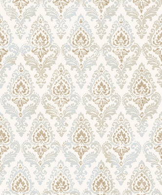 Galerie Italian Classics 4 Beige Blue Cream Damasco Embossed Wallpaper