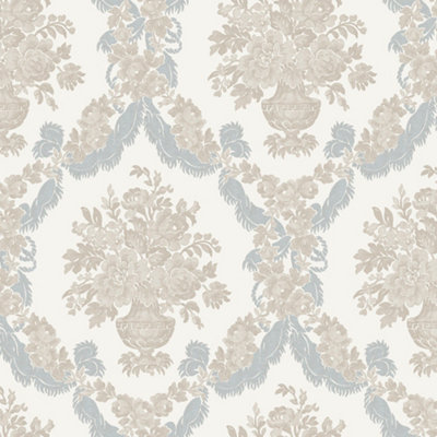 Galerie Italian Classics 4 Blue Beige Floral Damask Embossed Wallpaper