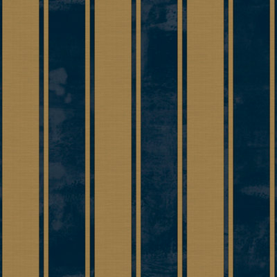 Galerie Italian Classics 4 Blue Gold Classic Stripe Embossed Wallpaper