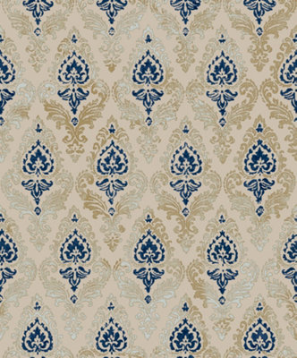 Galerie Italian Classics 4 Blue Gold Damasco Embossed Wallpaper