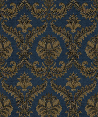 Galerie Italian Classics 4 Blue Gold Traditional Damask Embossed Wallpaper