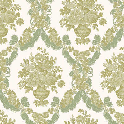 Galerie Italian Classics 4 Green Gold Floral Damask Embossed Wallpaper