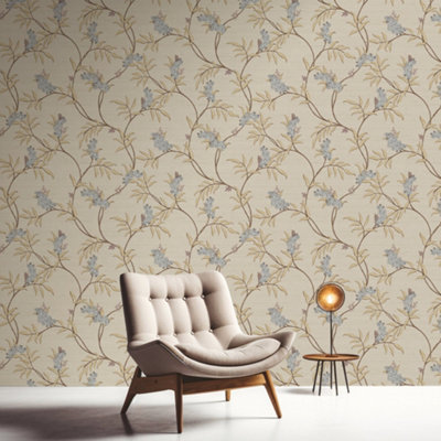 Galerie Italian Silks and Damasks Beige Floral Wallpaper
