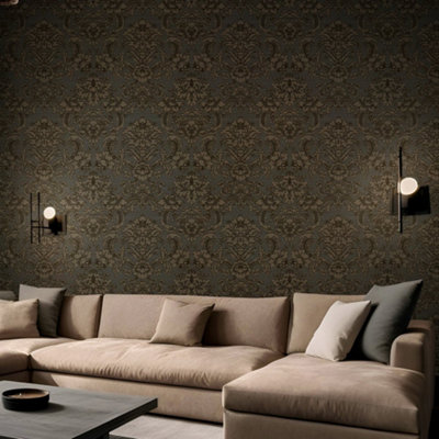 Galerie Italian Silks and Damasks Black Floral Wallpaper