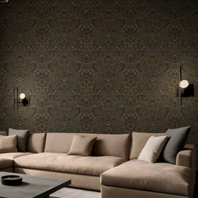 Galerie Italian Silks and Damasks Black Floral Wallpaper