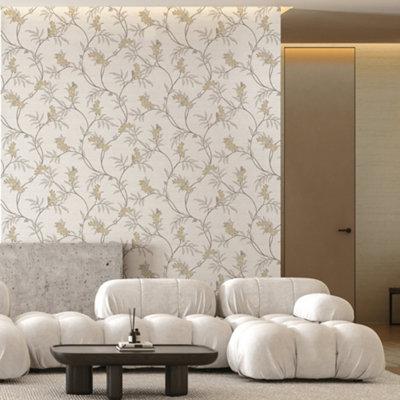 Galerie Italian Silks and Damasks White Floral Wallpaper