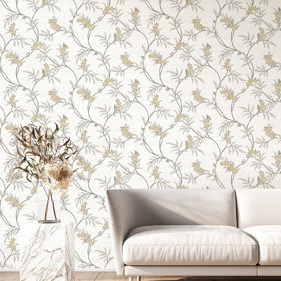 Galerie Italian Silks and Damasks White Floral Wallpaper
