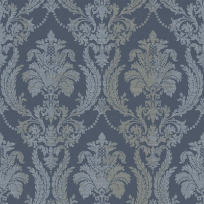 Galerie Italian Style Blue Classic Floral Damask Wallpaper Roll