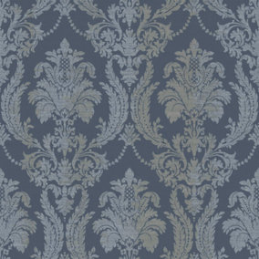 Galerie Italian Style Blue Classic Floral Damask Wallpaper Roll