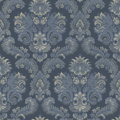 Galerie Italian Style Blue Traditional Floral Damask A4 Wallpaper Sample