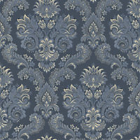 Galerie Italian Style Blue Traditional Floral Damask Wallpaper Roll