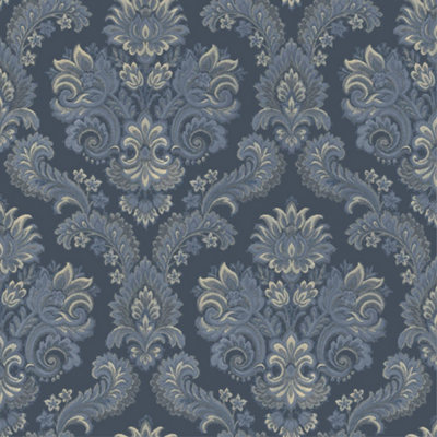 Galerie Italian Style Blue Traditional Floral Damask Wallpaper Roll