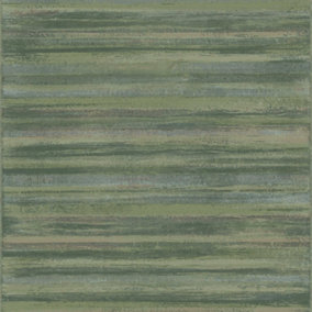 Galerie Italian Style Green Distressed Horizontal Stripe Wallpaper Roll