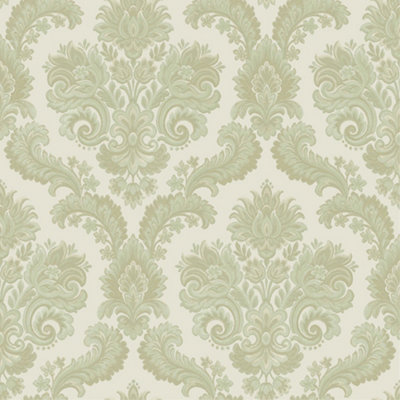 Galerie Italian Style Green Traditional Floral Damask Wallpaper Roll