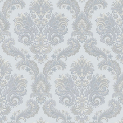 Galerie Italian Style Light Blue Traditional Floral Damask Wallpaper Roll