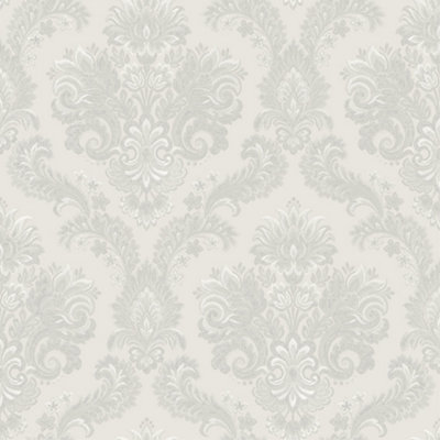 Galerie Italian Style Silver Traditional Floral Damask Wallpaper Roll