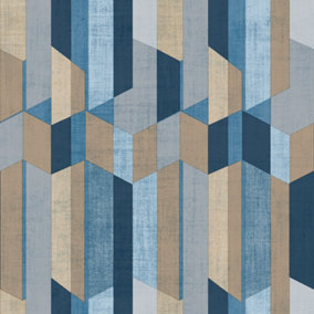Galerie Italian Textures 2 Blue Beige Geo Textured Wallpaper
