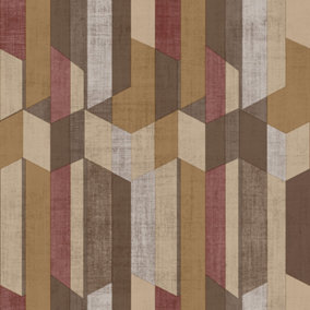 Galerie Italian Textures 2 Brown Red Geo Textured Wallpaper