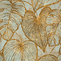 Galerie Julie Feels Home Blue/Gold Large Shimmery Monstera Leaf Wallpaper Roll