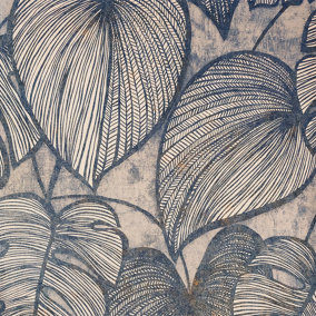 Galerie Julie Feels Home Blue Large Shimmery Monstera Leaf Wallpaper Roll
