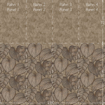 Galerie Julie Feels Home Bronze Large Monstera Leaf and Plain Twinwall 4-panel Wall Mural