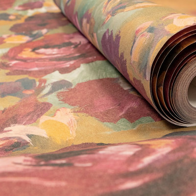 Galerie Julie Feels Home Red Large Paeonia Shimmery Flowers Wallpaper Roll