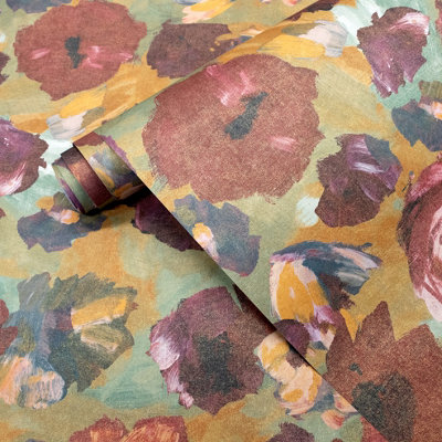 Galerie Julie Feels Home Red Large Paeonia Shimmery Flowers Wallpaper Roll
