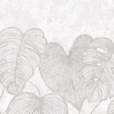Galerie Julie Feels Home White Large Monstera Leaf and Plain Twinwall 4-panel Wall Mural