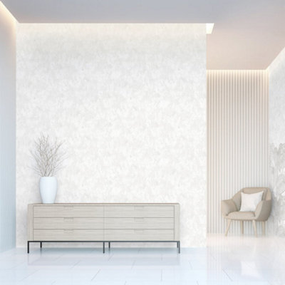 Galerie Julie Feels Home White Shimmery Plain Texture Wallpaper Roll