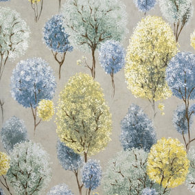 Galerie Julie Feels Home Yellow/Blue Large Tilia Shimmery Trees Wallpaper Roll