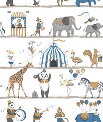 Galerie Just 4 Kids 2 Blue Grey Black Beige Circus Parade Smooth Wallpaper