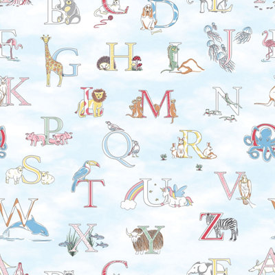 Galerie Just 4 Kids 2 Blue Multicoloured Alphabet Smooth Wallpaper