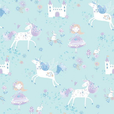 Galerie Just 4 Kids 2 Blue White Purple Unicorns & Princesses Smooth A4 Wallpaper Sample