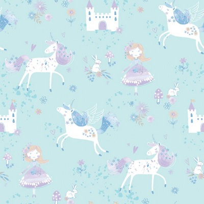 Galerie Just 4 Kids 2 Blue White Purple Unicorns & Princesses Smooth Wallpaper