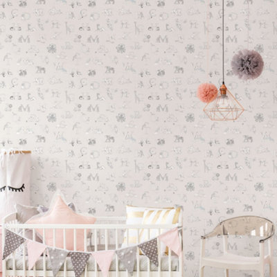 Galerie Just 4 Kids 2 Grey Alphabet Smooth Wallpaper